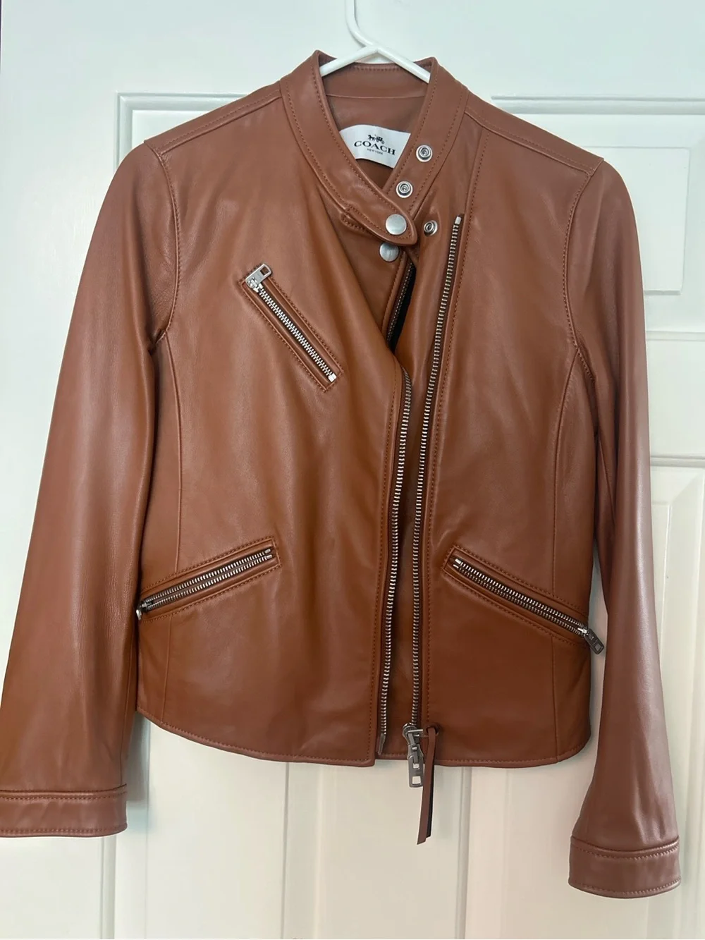 Coach Uptown Racer Sheep Leather Jacket Saddle XS F86528 $895